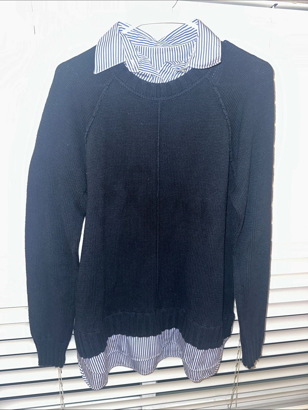 Ralph Lauren Navy Blue Layered Sweater-Poplin Shirt Combo